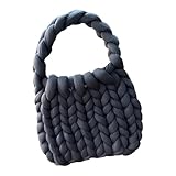 LOHOM Borsa da donna all'uncinetto Borsa a mano intrecciata Chunky Lady Trendy Pochette Portafoglio Borsa a tracolla leggera Borsa ascellare per lavoro di, Nero
