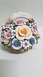 CESTINO FIORI STILE CAPODIMONTE REALIZZATO E DIPINTO A MANO PORCELLANA 16X16CM