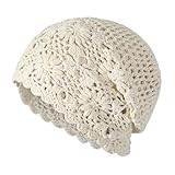 Generico Cappello floscio da Donna in Cotone all'Uncinetto Berretto Floreale Estivo con Ritaglio Fatto a Mano in Maglia Cappellini Veletta (Beige, One Size)