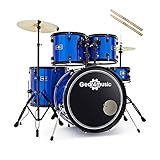 Batteria acustica BDK1 di Gear4music Blu Dimensione completa con bacchette extra