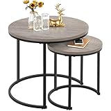 Yaheetech Set 2 Tavolini da Salotto Sovrapponibili Rotondi Design Moderno da caffè Estraibili Mobile per Soggiorno Grigio