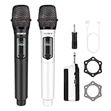 talomen Microfono Wireless,Microfoni karaoke a 2.4 GHz,Microphone Portatile professionale,Sistema di microfoni dinamici con Ricevitore Ricaricabile,kit 2 microfoni per Karaoke,Festa,K60-2 nero bianco