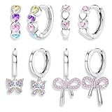 Chriscoco 4Paia Orecchini Cerchio Orecchini Argento Bambina Anallergici set Orecchini Donna Zirconia Cubica Stella Farfalla Cuore Orecchini Cerchio Pendenti Per Donne Bambina,C