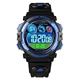 Dayllon Kids Watch Digital Outdoor Sport Waterproof Boys Watches Alarm 12/24H 7 retroilluminazione colorata Cronometro per 3-15 anni regalo Nero Blu