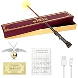 FGJCJ Bacchetta magica Harry P-Otter da 37 cm, con luce, ricarica USB, bacchette magiche, bacchette magiche di Harry in confezione regalo con carta incantesimo, stationsticket e collana