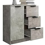 Shally Dogan Credenza in Legno Grigio con 1 Anta 3 Cassetti, Cassettiera Console Salvaspazio, Madia Multiuso Ideale per Ingresso, Soggiorno, Bagno, Ufficio, Maniglie Metallo, 60 x 30 x 70 cm (Cemento)