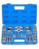 Orion Motor Tech 40 Pezzi Set Maschio e Filiera per Filettatura in Acciaio con Dimensioni Metriche M3-M12 Kit Filiera per Taglio Filettatrice Manuale per Fai da Te a Casa, Garage e Officina