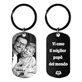 Rainsar Festa del Papà Idee Regalo-Portachiavi Personalizzato per Papà,Portachiavi Personalizzato con Foto-Incisione Laser di Alta Qualità,Regalo Papà Compleanno o Anniversario