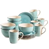 MÄSER Bel Tempo II Servizio da Colazione per 6 Persone, Stile Vintage, in Ceramica Dipinta a Mano, Set da 18 Pezzi, Colore Turchese, Gres porcellanato
