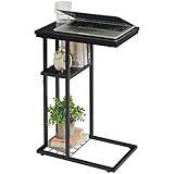 YMYNY Tavolini bassi Laterale da Divano, Tavolo da Caffè, Ripiano Portaoggetti, a Forma Di C in Stile Industriale, per Soggiorno, Camera da Letto, 40 X 26 X 61.5CM Nero HST004B