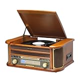 Denver MCR-50 – Giradischi Vintage con Lettore Vinili, Radio AM/FM, CD, Cassetta, USB MP3 – Giradischi Vinile con Casse Integrate – Gira Dischi per Vinili Retrò