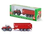 siku 1844, Trattore Massey Ferguson con rimorchio, 1:87, Metallo e Plastica, Rosso, Rimorchio ribaltabile