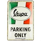 Nostalgic-Art Targa retrò, 20 x 30 cm, Vespa – Parking Only Italian – Idee regalo per amanti degli scooter, Official License Product (OLP), in metallo, design vintage