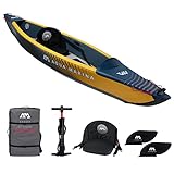 Aqua Marina Tomahawk, AIR-K - Kayak gonfiabile ad alta pressione, per 1 persona, lunghezza 375 cm, colore: blu marino/giallo