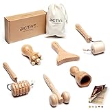 BICTIVE® Kit Maderoterapia Viso 6 Pezzi Con Borsa - Rullo Massaggio, Massaggiatore Antirughe, Guasta Set, Roller Visage, Legno, Face Roller, Skincare Set Completo