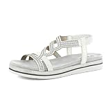 inblu Sandali Donna a Zig Zag con Luminosi Strass, Elastico alla Caviglia, Plantare Imbottito, dal 35 al 41, Bianco, 39 EU