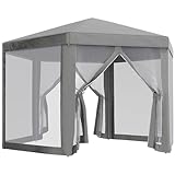 Outsunny Gazebo da Giardino Esagonale 4x4 m con Pareti Laterali in Rete, 2 Porte, Fori di Drenaggio, Picchetti e Funi, Gazebo da Esterno in Metallo e Poliestere, per Giardino, Feste, Matrimoni, Grigio