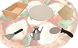 Euroshopping Set Kit Pizza Fatta in casa Contenitore Cassetta Madia in Legno Pietra refrattaria Pala per infornare Rotella tagliapizza spatola 10 cm oliera Inox cuoci Pizza Consigli Chef Lello
