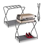 Relaxdays Set 2 Portavaligie da Camera, Stand Pieghevole Reggivaligia, Porta Valigie Hotel, 58x66x38 cm, Acciaio, Grigio
