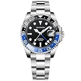 TYBERLEY Orologi da uomo 40mm NH34 automatico GMT in acciaio inox orologio da polso impermeabile per gli uomini, vetro zaffiro (Black Blue Oy GQ16408)