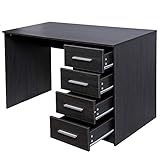 BAKAJI Scrivania con Cassettiera 4 Cassetti Tavolo da Lavoro Porta Pc Computer in Legno MDF Arredamento Casa Ufficio Cameretta Design Moderno Dimensione 110 x 56 x 73 cm (Grigio)