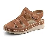 JOMIX Sandali Donna Estivi Comodi con Punta Chiusa e Strappo Scarpe Ortopediche Zeppa Bassa da Anziane Ciabatte Plantare Comfort da Passeggiate Camminata WOX250653 Marrone 39