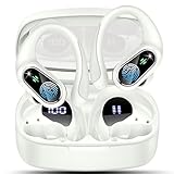 Cuffie Bluetooth Sport, Auricolari Bluetooth 5.3 Wireless con 4 ENC Cancellazione Rumore Mic, 50 Ore HiFi Stereo Cuffie Wireless, IP7 Impermeabile, Cuffiette Bluetooth con LED Display, USB-C, Blanc