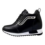 Generisch Scarpe sportive da donna con imbottitura d'aria, sneakers con zeppa, in memory foam, comode slip on morbide, leggere, antiscivolo, per attività all'aperto e in interni, Nero , 37 EU