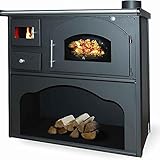 Stufa a Legna Cucina a Legna con Forno in Acciaio Verona 5,9-10 kW con Piastra di Cottura Termometro Forno Regolazione Aria Porta Salviette
