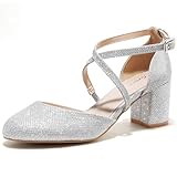 Greatonu Scarpe col Tacco Donna Eleganti Decollete a Cinturini Incrociati Punta Chiusa Sandali con Tacco da Sposa Decolte Tacco Medio Largo