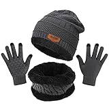 TAGVO Sciarpa per Cappello Invernale Berretto, Guanti Touch Screen 3 in 1 Kit di Accessori Caldi, Interna in Pile, Berretto a Maglia Elastica Scaldacollo e Guanti, Adatti per Donne Uomini Adulti