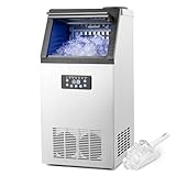 CREWORKS Macchina Ghiaccio Professionale 73kg/24h Fabbricatore Ghiaccio con Schermo LCD Macchina Ghiaccio Autopulente Commerciale in Acciaio Inossidabile per Casa Ufficio Ristorante Bar