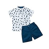 Himllauen Completini Gentiluomo da Bimbo Camicia A Maniche Corte + Pantalocini Tuta Estiva Elegante Abbigliamento Formale Battesimo Per Bambini Vestito Del Partito (F Blu, 3-4 anni)