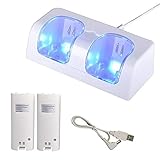 QLing, stazione di ricarica doppia per controller Nintendo Wii, stazione di ricarica Wii Nintendo con 2 batterie ricaricabili da 2800 mAh e cavo USB (bianco)