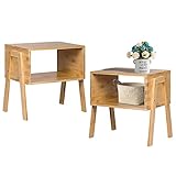 LIFEZEAL Set di 2 Comodini in Legno Massiccio di Bambù, Comò Impilabile, Tavolino Basso Laterale, Design Aperto, Moderno, per Salotto, Soggiorno, Camera da Letto, Peso Max 50 kg, 40x29x42 cm
