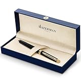 Waterman Hémisphère Penna Stilografica, Nero Opaco con Finiture in Oro 23 Carati, Pennino Medio con Cartuccia di Inchiostro Blu, Confezione Regalo