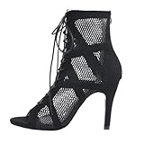 Heels Dance Class Bootie Donna Sexy in Rete con Tacco Alto Scarpe da Ballo Eleganti con Lacci Tacco a Spillo Danza Scarpe Traspirante Comfort Sandalo con Tacchi Alti 7/10 cm