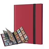 Lictin Raccoglitore Carte da Gioco da Collezione - Album Trasparente Impermeabile con 396 Tasche, Card Binder con Guscio e Cinturino Neri, 22 Fogli, 9 Griglie per Pagina(Rosso)