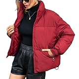 ORANDESIGNE Cappotto Corto da Donna Invernale Caldo Giacca Imbottita con Zip Stile Semplece Elegante Capispalla con Cerniera Piumino Invernale B Vino Rosso XXL