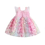 Geagodelia Abito Principessa Bambina in Tulle Vestito Neonata Elegante Estivo Senza Maniche con Ali di Farfalla Abito Cerimonia Compleanno Bimba (Colorato, 2-3 Years)