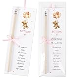 GEBETTER 30pz Segnaposto Battesimo Bimba Orsetto Segnalibri con Matite Bigliettini Cartoncini Ringraziamento Battesimo, Decorazione Allestimento Tavolo Battesimo (Rosa)