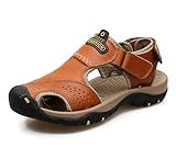 BININBOX Sandali Estivi da Uomo in Pelle, Punta Chiusa, Scarpe Sportive All'aperto (Marrone chiaro, 40)
