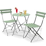 Shally Dogan Set 3 Pezzi da Giardino Pieghevole Modello Parigi, Tavolo con 2 Sedie in Acciaio, Mobili Salvaspazio per Bistrot, Balcone, Patio, Terrazza, Esterno, Bar Doppio (Verde)