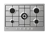 Candy Idea Piano Cottura a Gas 5 Fuochi, Acciaio Inossidabile, Bruciatore a Doppia Corona, Griglie Smaltate Lavabili in Lavastoviglie, Sistema di Sicurezza, 74,5 x 51 x 6 cm, Color Inox - CDOY7W4X