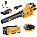 JYGMPRO Soffiatore a Batteria, 21V Soffiatore Foglie Elettrico con 1 Batteria da 4,0Ah, 3 Velocità Regolabili, 2 Ugelli, Tracolla per Foglie, Neve, Polvere e Detriti