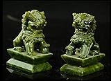 ZHIBO 100% Cina Giada Naturale Statue Rare Una Coppia intagliati a Mano FO Cane Leone Verde