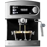 Cecotec Macchina da caffè Power Espresso 20. Capàcità 1,5 L, 20 bar, doppia uscita, vaporizzatore, acciaio inossidabile, scaldatazze, 850 W