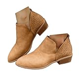 Xbemkste Stivaletti estivi da donna con tacco corto, Chelsea, vintage, alla caviglia, comodi, da cowboy, eleganti da donna, marrone, 42 EU