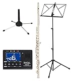 Classic Cantabile FL-100 Flauto Traverso Starter-Set: ottimo per principianti, nichelato, con leggio, accordatore/metronomo, supporto, custodia e accessori. Colore argento.