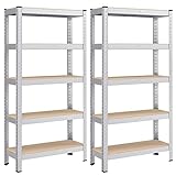 SONGMICS Set di 2 Scaffali in Metallo, Scaffalature a 5 Ripiani Regolabili, Senza Viti, Scaffale Salvaspazio per Garage, Magazzino, Portante 650 kg, 30 x 75 x 150 cm, Argento GLR030E02